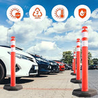 Traffic Delineator Post Cones with Heavy-Duty Octagonal Rubber Base, Channelizer Post Kit for Road Construction Work, Traffic Guidance, Garage Parking, Crowd Control (3, 45")