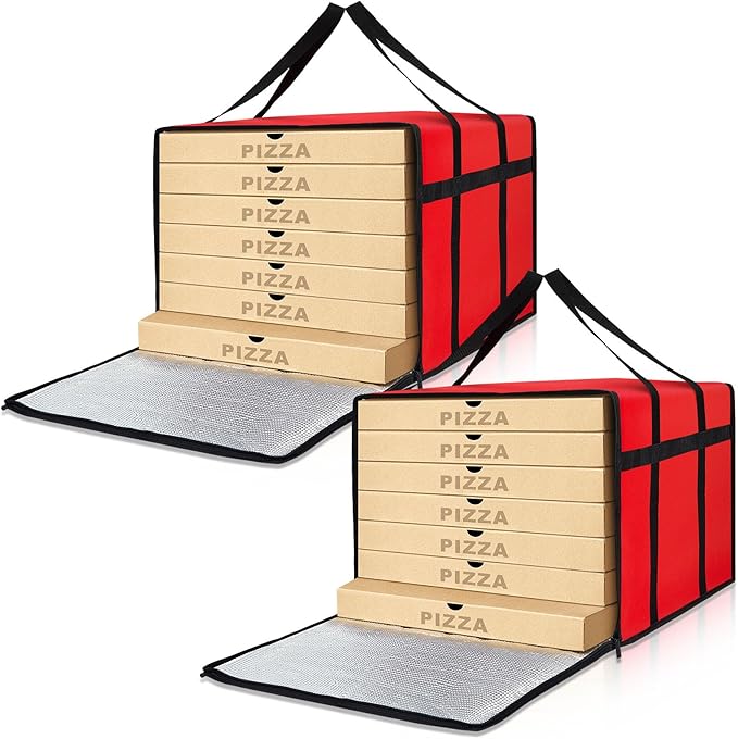 Maxcheck 2 Pcs Insulated Pizza Delivery Bag 24 x 24 x 14 Inch Pizza Warmer Bag Carrier Reusable Insulated Cooler Boxs Winter Food Delivery Carrier for Personal and Professional Use (Red)