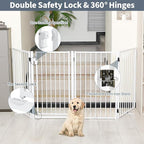 Metal Freestanding Dog Gates with Door for Outdoor Indoor,40'' Extra Wide 32'' Tall Free Standing Dog Gate for Doorways,Large Openings,Deck,Yard,Porch,Foldable Safety Pet Fence(White,2 Panels)