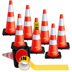 8 Pack 28 Inch Traffic Cones with Black Base, from -22℉ to 131℉, MUTCD-Compliant Orange Safety Cone with Reflective Collar ＆ Extra Caution Tape for Parking Lot, Construction Work, Road Safety