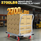 Heavy Duty Foldable Platform Truck - 2700LB Capacity Steel Push Cart, 40"x24" Oversized Flatbed with 5" Swivel & Fixed Wheels, Industrial Hand Truck for Warehouse Moving