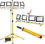 TOPRATED Plug In Led Work Light with Stand,28000 Lumen 110V 4 Adjustable Head Outdoor Flood Lights,Foldable Mechanic Light with 16.5Ft Power Cord,Portable Waterproof Tripod with Lamp for Workbench