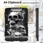 Clipboard with Storage High Capacity Plastic Nursing Clipboards with Pen Holder File Folder Storage Box Clipboard with Heavy Duty Clips for Teacher,Doctor,Offices-Skull