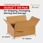 Partners Brand 14x10x5 Corrugated Cardboard Boxes, 14"L x 10"W x 5"H, Pack of 100 | Shipping, Packaging, Moving, Storage Box for Business, Strong Wholesale Bulk Boxes 14x10x5