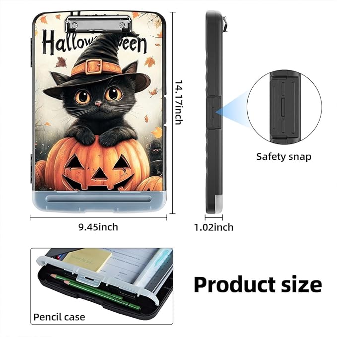 Clipboard with Storage Box & Pen Holder,Heavy Duty Clip Boards 8.5x11 for Nursing,High Capacity,School & Office Supplies,Pumpkins Halloween