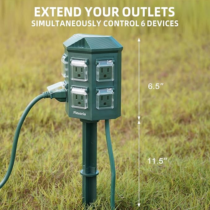 Outdoor Power Strip Waterproof, 90 FT Extension Cord, 6 Grounded Outlets for Christmas Decorations and Inflatables, 15A/1875W, ETL Listed