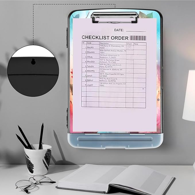 Clipboard with Storage,Storage Clipboard with Pen Holder,Heavy Duty Plastic Storage Clipboard with Low Profile Clip, Clipboard Folder, Teacher Must Haves, Office Supplies,owl Rose Flowers