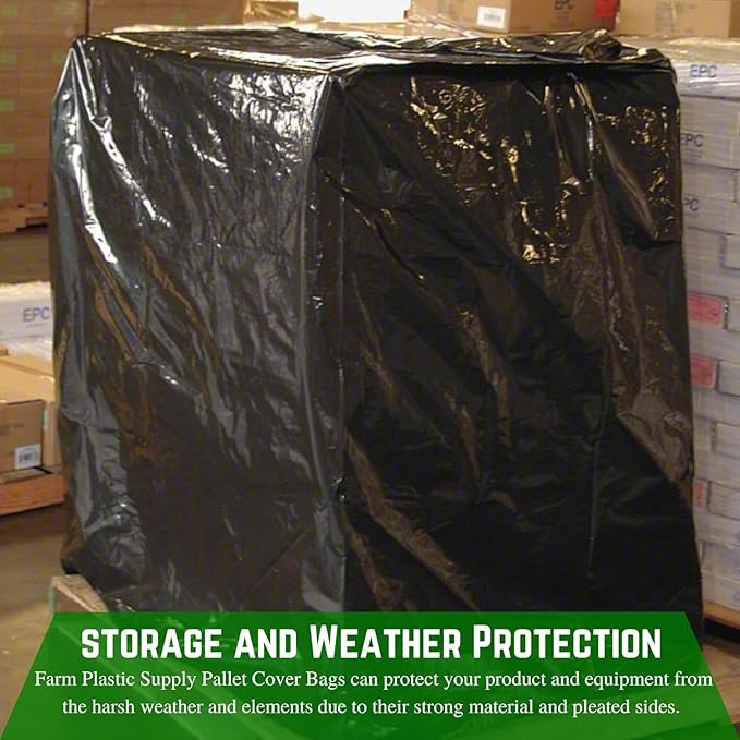 Farm Plastic Supply - Black Pallet Covers - 3 Mil - (55" x 53" x 75") - Heavy Duty Construction Grade Strength Pallet Bags, Pallet Covers, Polyethylene Pallet Bags, and Pallet Storage (25 Pack)