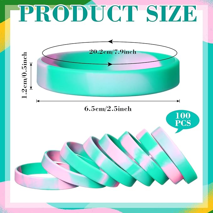 Liliful 100 Pcs Silicone Rubber Wristbands Rubber Wristband Bracelet Bands for Silicone Wristbands for Women Men (Pink and Green)
