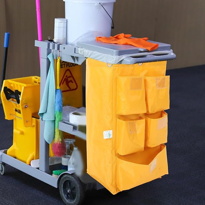 Waterproof Cleaning Trolley Bag with 5 Pockets Heavy-Duty Canvas Janitorial Storage Bag for Housekeeping Cart for Hotel and Commercial Use