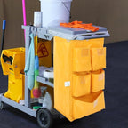 Waterproof Cleaning Trolley Bag with 5 Pockets Heavy-Duty Canvas Janitorial Storage Bag for Housekeeping Cart for Hotel and Commercial Use