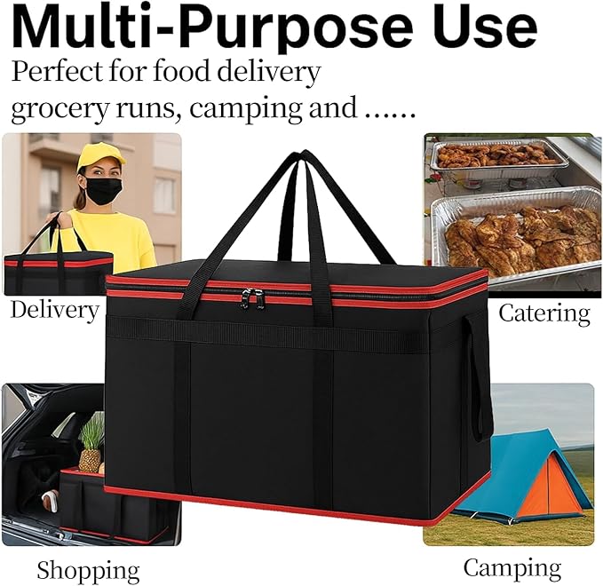 Cooler Insulated Food Delivery Bag & Drink Carrier with Hard Bottom, XXX-Large Pizza Bags for Doordash/Uber Eats, Grocery Catering Travel Thermal Frozen Carrier, Cold Warmer Accessories for Door Dash
