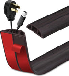Floor Cord Cover Self Adhesive Cord Hider Floor Extension Cord Covers for Floor Power Cord Protector Cable Management Prevent Cable Trips Cable Cavity 0.51" W x 0.31" H (Dark Walnut, 20Ft)