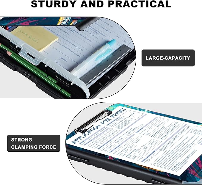 Heavy Duty Plastic Clipboard with Storage & Pen Holder, Low Profile Clip, Teacher Must Haves, Office Supplies