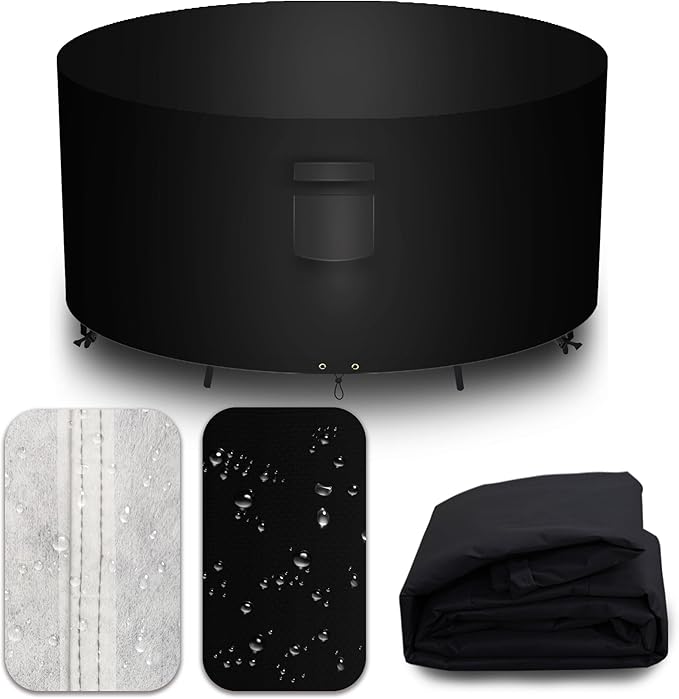 Heavy Duty Patio Furniture Covers Waterproof, 600D Round Outdoor Furniture Cover Waterproof for Sectional Sofa Couch, Outdoor Dining Table and Chair Set Covers 54"DIA x 28"H, Black