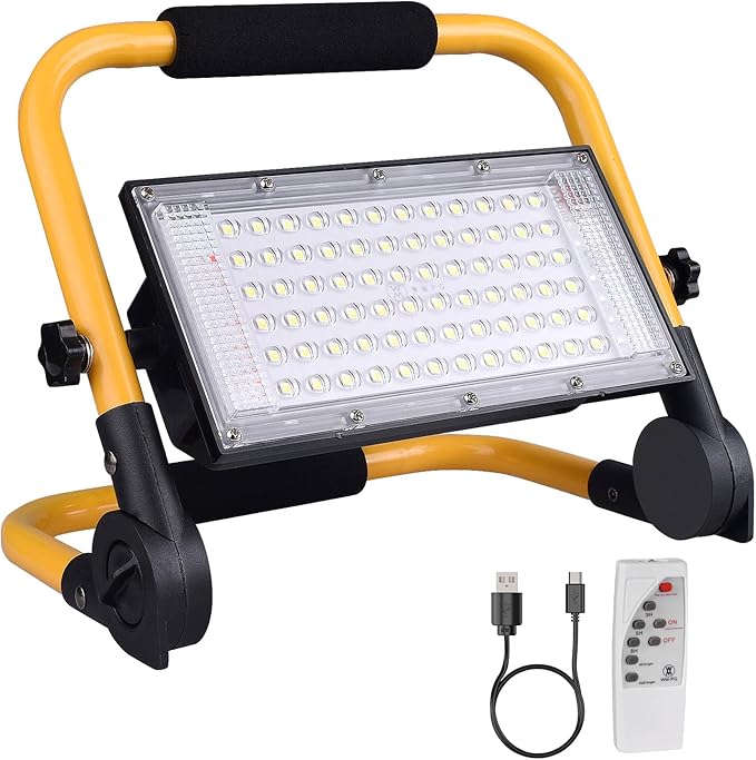 ERAY LED Construction Spotlight, Work Light 8000LM 13500mAh LED Work Light 2 Charging Methods / 4 Modes/Power Bank/Remote Control/Timer / 70 LED, Solar Construction Light for Camping