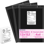 Metronic Poly mailers 12x15.5'' 100pcs with 4x6 Thermal Labels 100 Labels, Strong Adhensive Shipping Bags for Clothing,Waterproof Shipping Envelopes Mailing Bags for Small Business,Black