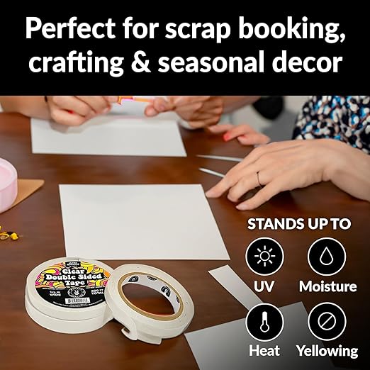 Clear Double-Sided Tape for Crafts, 1/2 Inch Wide Heavy-Duty Adhesive, Strong Sticky Thin Mounting Tape for Posters, Carpets, and Wall-Safe Use, 5 Rolls, 60ft Each, 300ft Total