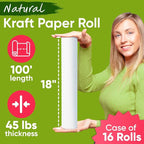 18" x 1200" (100 ft) White Kraft Paper Roll, 45 lbs Thickness, Made in USA Kraft Paper for School, Arts & Crafts, Gift Wrapping, Packing for Moving