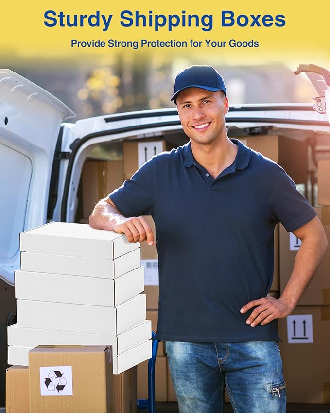 Shipping-Boxes-13x10x2 Inches: 25 Pack-Cardboard-Boxes-for-Packaging, White-Shipping-Boxes-for-Packing-Small-Business, Corrugated Box Mailers for Book Shoes Gift Mailing