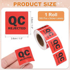 PATIKIL 360 Pcs 1 Roll QC Rejected Labels, 1.5 Inch Square Inventory Control Adhesive Round Labels Food Service Quality Control Stickers for Warehouse Management Inspection, Red