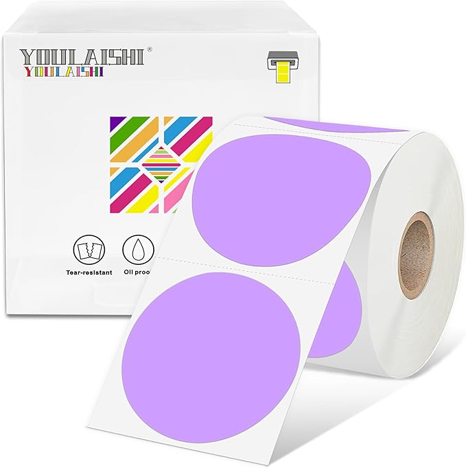 2 inch Dot Stickers Labels Circle Garage Sale Sticker 750Pcs Round Thermal Printer Stickers Printable Writable Price Labels for Yard Sale, Light Purple