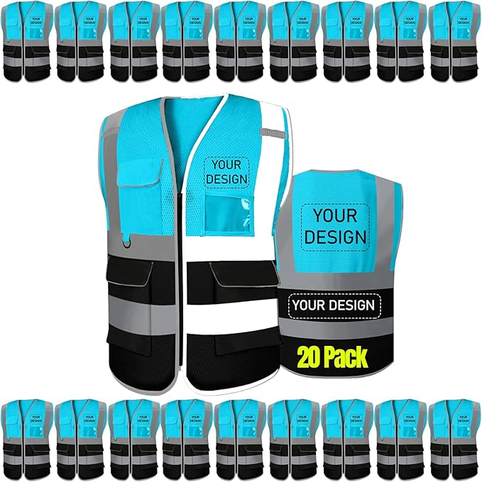 BeautyWill 10/20 Pack Custom Logo Safety Vest,Bulk High Visibility Class 2 Reflective Work Vests