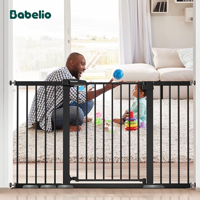BABELIO Extra Wide Baby/Dog Gate PressGuard P7, 29-55" Auto Clos for The House and Doorway, Safety Pressure Mounted Pet Door, NO Need Tools and Drilling, Black