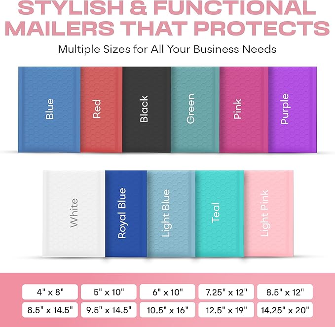Light Pink Poly Bubble Mailers 8.5x12 inch #2 | Self Seal Padded Envelopes | Cushioned Bubble Mailer | Usable Size 8.5x11 | Water Proof | Lightweight mailing Shipping Bags | 100 Pack Bulk