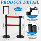 Therwen 6 Pcs Double Retractable Belt Barrier with Stanchion Dual Retractable Safety Belt Heavy Duty Crowd Control Stanchions Stainless Steel Post Holder Safety Barrier Stand (9.8 ft,Black and Red)