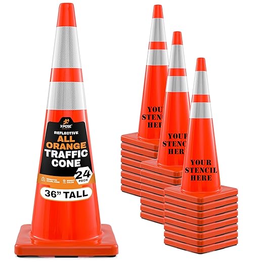 Xpose Safety 36 Inch Orange Traffic Cones with 6" & 4" Collars, 24-Pack - Multipurpose PVC Plastic Safety Cone for Parking, Soccer, Caution, Kids and Construction - DOT Approved