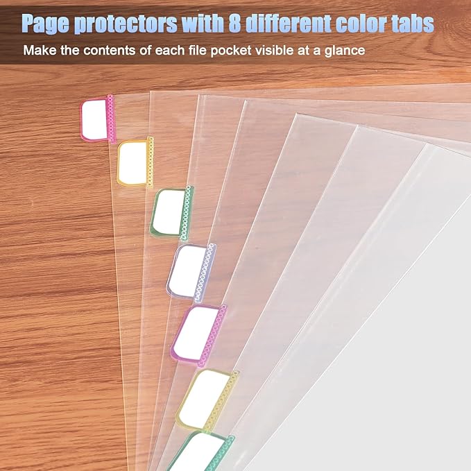 HABGP 24Pcs/3 Set Clear Sheet Protectors for 3 Ring Binder Letter Size, 8 Tab Plastic Dividers With Pockets and Tabs, Page Protectors 8.5x11