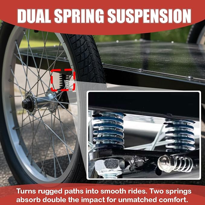 Bike Cargo Trailer with Spring Suspension, Bicycle Wagon Cart, Handle Cart 160 lbs Load Capacity, Foldable Compact Storage，with Removable Dust Cover Wheel 16’’