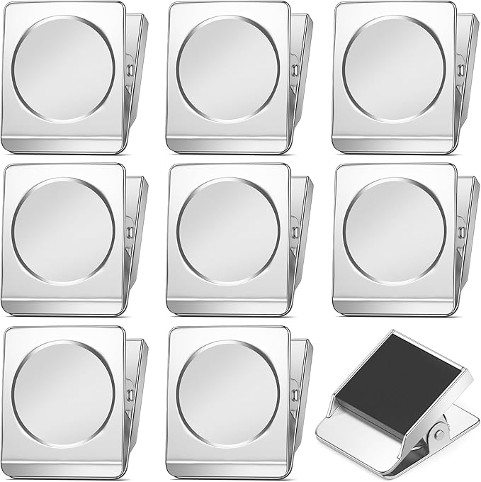 FINDMAG 8 Pack Clip Magnets Extra Large Magnetic Clips, Fridge Magnetic Christmas Light Clips, Clip Magnets Great for Home, Office, Whiteboard, Kitchen, Classroom - 2.2 Inch (Silver)