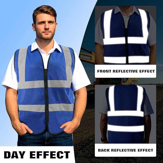 BeautyWill Custom Safety Vest Customized Logo Class 2 High Visibility Reflective Vest with Pockets Construction workwear
