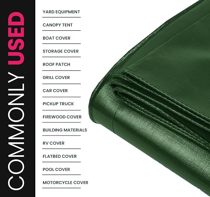 PROTARP Extreme Heavy Duty 22 Mil Tarp Cover, Waterproof, UV Resistant, Rip and Tear Proof, Poly Tarpaulin with Reinforced Edges for Roof, Camping, Patio, Pool, Boat. (Green/Black 50′ X 100′)