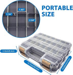 Double Side Tool Box Organizer, Hardware Storage Box, Portable Small Parts Organizer with Removable Plastic Dividers for Screws, Nuts, Nails, Bolts, Grey
