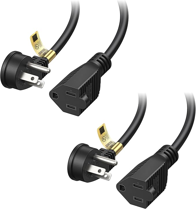 Cable Matters 2-Pack Low Profile Flat Plug Extension Cord (Power Extension Cable) 15 Feet (NEMA 5-15P to NEMA 5-15R)
