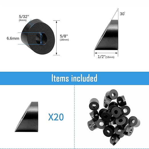 Helffer 50 Pack 1/4" ID Black Angle Beveled Washers for Cable Railing, Stainless Steel 30 Degree Washers for 1/8" 3/16" 5/32" Stair Deck Cable Railing Kits