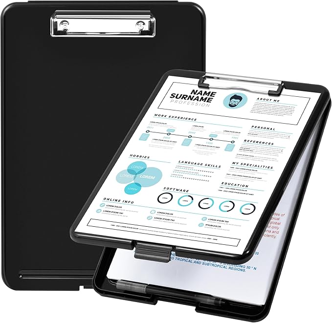 Amazon Basics Plastic Storage Clipboard,Black, 2-Pack