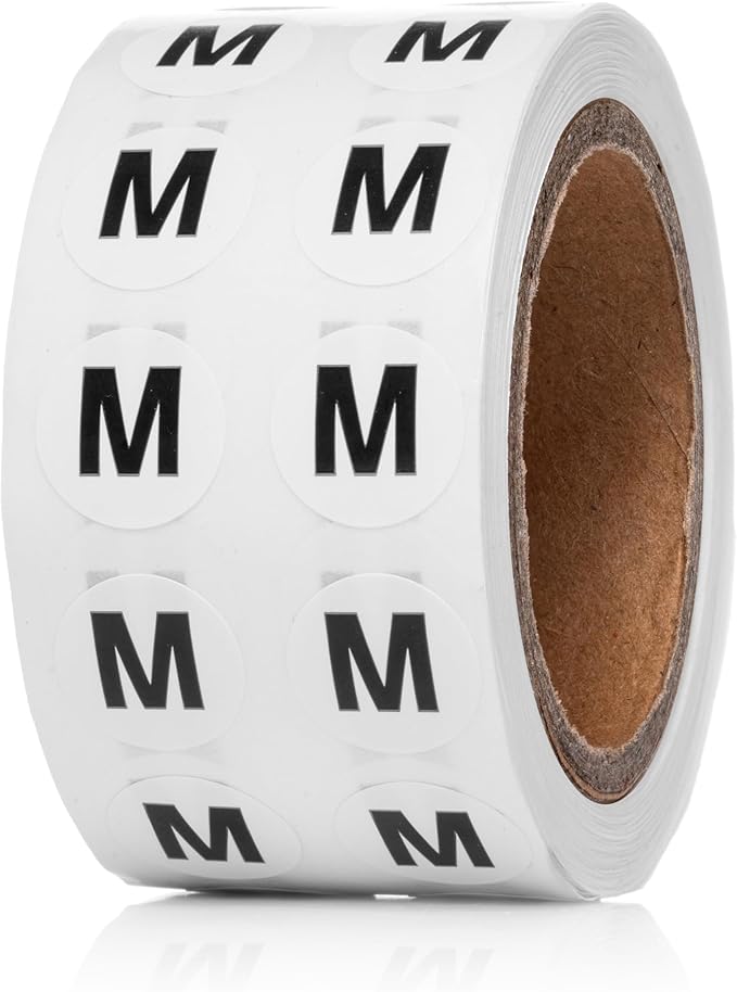 1000pcs Letter M Stickers, 0.5" Letter Sticker Dot Labels for Organization, Inventory, 1000/roll