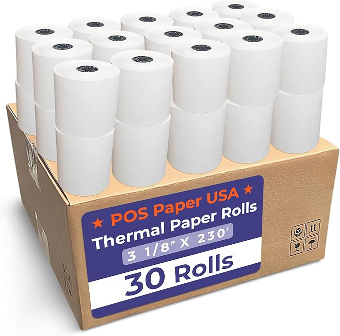 3 1/8" x 230' Thermal Paper (30 Rolls/Case) - BPA Free