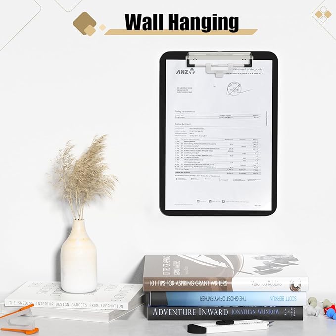 Hongri Plastic Clipboard with Pen Holder, Black 8.5x11 Letter Size Clip Board for Classroom, Office, Students, Nurses and Women, Low Profile Clip, Size 12.5 x 9 in(Pack of 6)