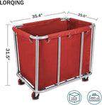 10 Bushels Laundry Cart Commercial/Home,Heavy Duty Large Stainless Steel Rolling Laundry Basket with Wheels，for Laundry Organizer and Storage,260LBS Load (Red)