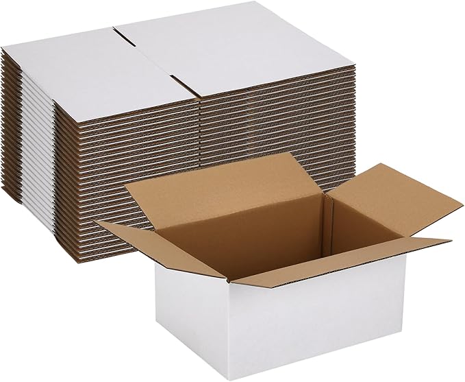 25 Pack Shipping Boxes 10x7x5 Inches, White Corrugated Cardboard Mailing Box for Packing, Mailing, Small Business