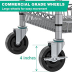 Rolling Cart with Wheels, Heavy Duty 3 Tier Metal Utility Cart 990lbs Capacity, Multi-Purpose Wire Rolling Storage Trolley for Kitchen Garage Office Commercial Use, Gray