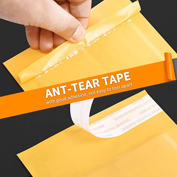 packbabol Kraft bubble mailers 3.5x5 Inch 50 Pack,Self-Sealing Paper Envelopes for Packaging,Strong Adhesion Envelope Mailers, Small Waterproof Cushioned Padded Shipping Bags Yellow #0000
