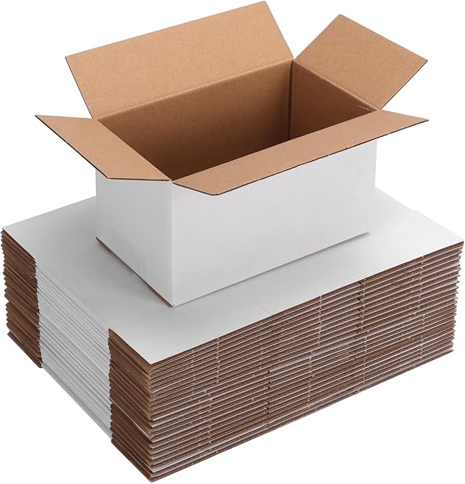 25 Packs Small Shipping Boxes 7x4x4 Inches, White Corrugated Cardboard Box for Shipping, Packing, Business, DIY