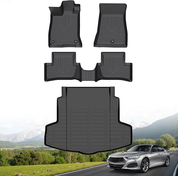 Hutisya-Floor Mats & Cargo Liner Set Fit for Acura TLX 2021-2025 All Weather Protection Anti-Slip & Durable TPE Full Set Liners Automotive Accessories-Black