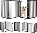 Metal Freestanding Dog Gates with Door,Extra Wide 24", 32" Height Foldable Dog Fence for Indoor & Outdoor, Heavy Duty Freestanding Pet Barrier for Stairs, Doorways, Halls, Kitchen,Yard,Christmas Tree